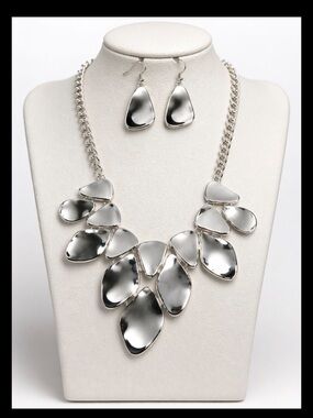 INC International Concepts Silver Petal Cascade Necklace and Earrings